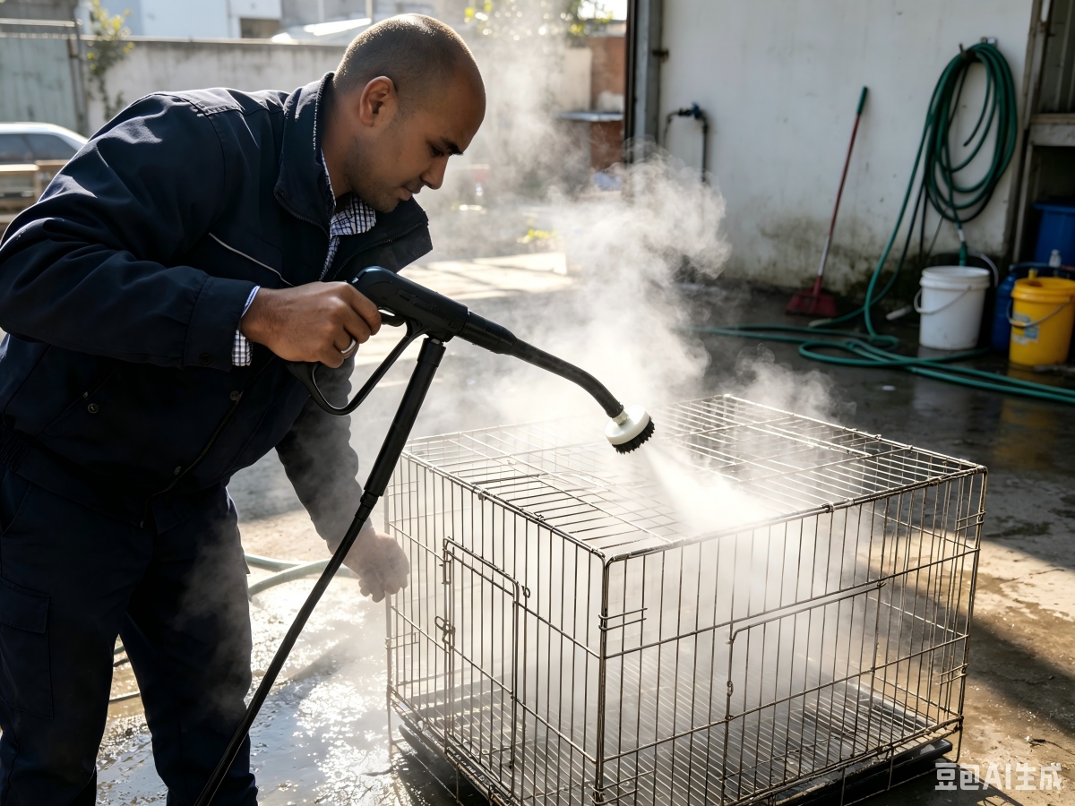 Steam cleaning of pet cages