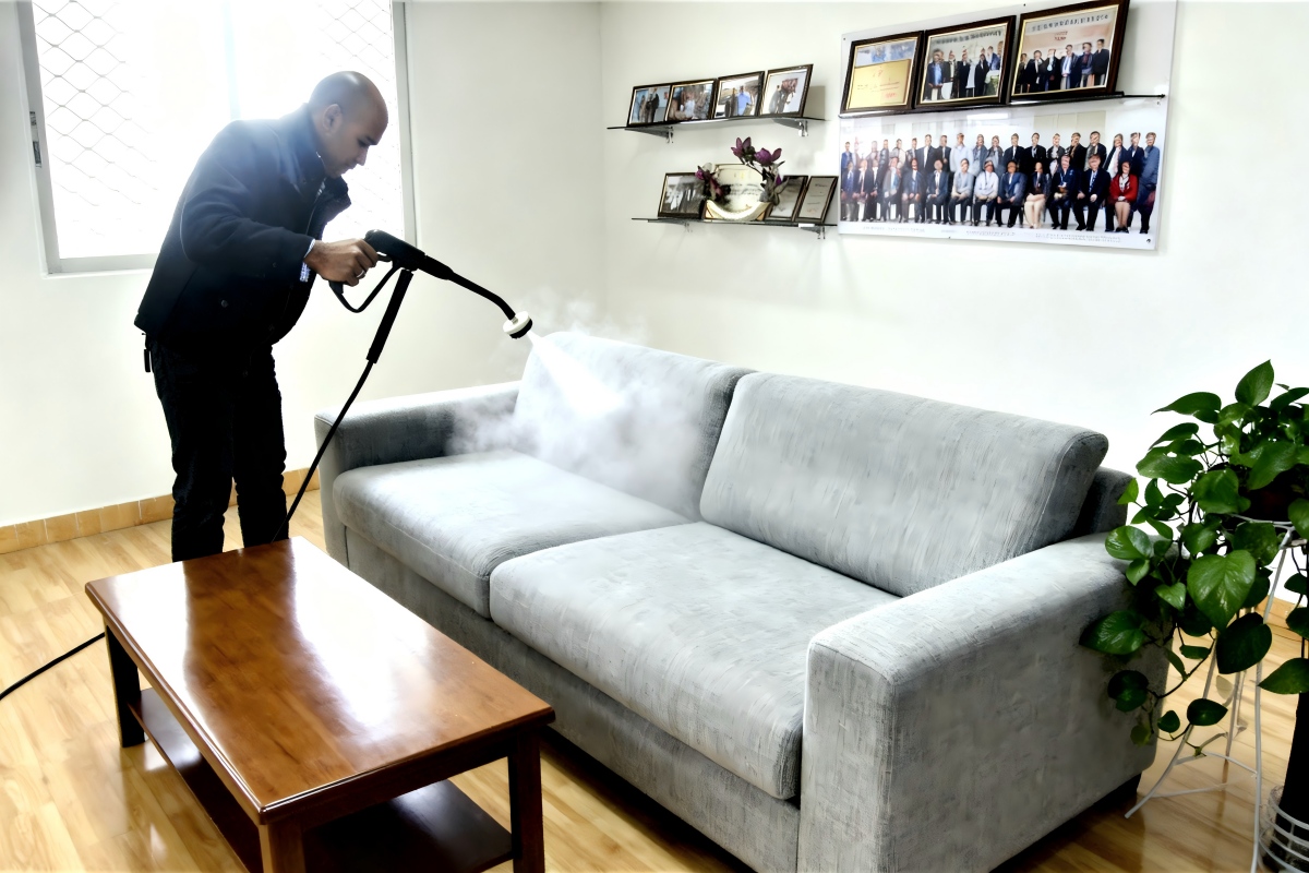 Steam cleaning of sofas